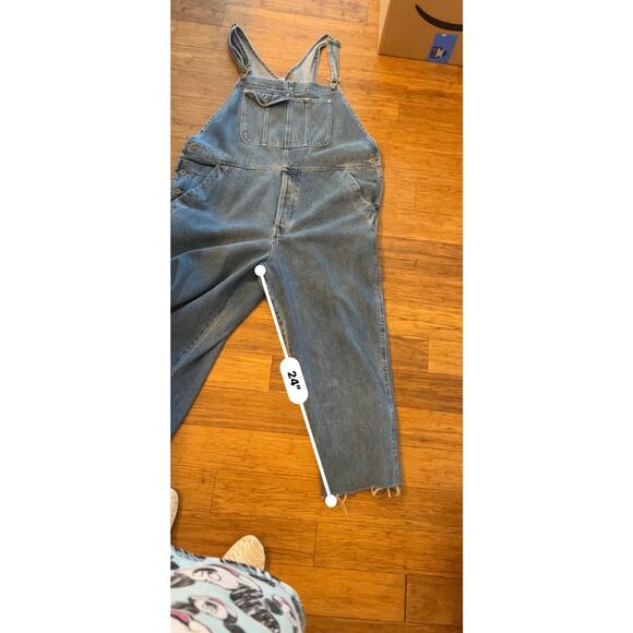 Old Navy Denim Overalls Men’s Size Large Blue Jean Cutoff Hem Adjustable Straps - Picture 11 of 11